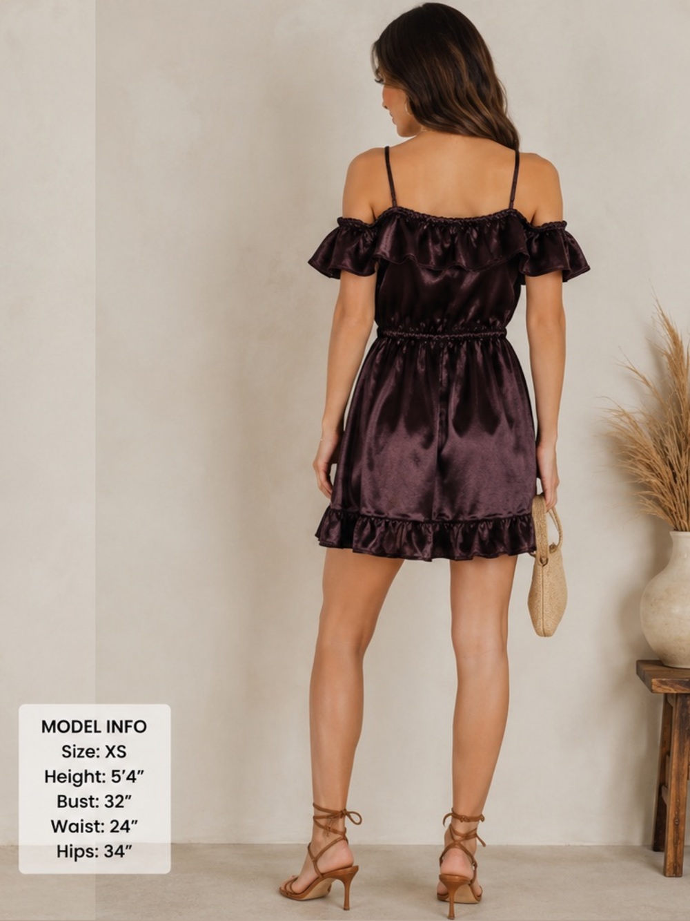 Jack by BB Dakota Burgundy Satin Off Shoulder Ruffle Mini Dress XS - Picture 7 of 14